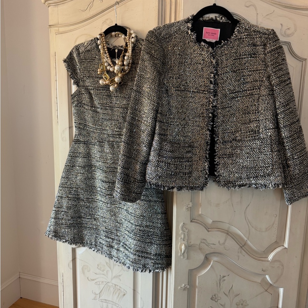Kate Spade Gray Tweed Dress with Frayed Hem and Textured Fabric